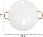 TP 19" Large Serving Tray with Rattan Handle, Melamine Round Serving Platters, Decorative Trays for Kitchen, Parties, Entertaining, Set of 2