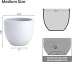 DTY Signature Mount Belford Lightweight and Durable Modern Fiberstone Egg Shaped Planter for Indoor/Outdoor Drainage Hole & Rubber Plug Weather Resistant 12" H x 15" Dia, 12.8" Opening - Medium, White