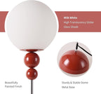 Modern Glass Floor Lamp for Bedroom, 63'' Vintage Mid-Century Floor Lamp with Milky White Frosted Glass Globe Shade for Living Room Corner, Slim Standing Reading Lamp for Office Decor (Dark Red)