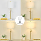 Gold Table Lamp Set of 2, 22-30" Height Adjustable Modern Nightstand Lamps with Marble Base and Pull Chain Switch for Living Room Bedroom, Office, Bedside Table, Farmhouse