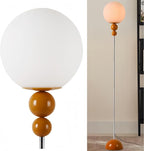 Modern Glass Floor Lamp for Bedroom, 63'' Vintage Mid-Century Floor Lamp with Milky White Frosted Glass Globe Shade for Living Room Corner, Slim Standing Reading Lamp for Office Decor (Signal Brown)