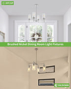 Brushed Nickel Chandeliers for Dining Room Farmhouse Chandelier Fixture with Clear Glass Shades 4 Light Kitchen Island Lighting Pendant Light Fixture for Dining Room Living Room Bedroom