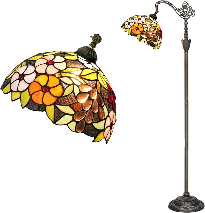 Tiffany Floor Lamp 12 Inch Stained Glass Lamp Purple Retro Handcrafted Adjustable Reading Lamp Suitable For Bedside Bedroom Living Room Office Tiffany Style Antique Home Decoration Art (Grape Flower)