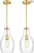 2-Pack Pendant Lights Kitchen Island, 8" Gold Hanging Light Fixtures with Clear Glass Shade, Modern Brass Kitchen Pendant Lighting Over Island for Dining Room, AD-25045-2PB-GD