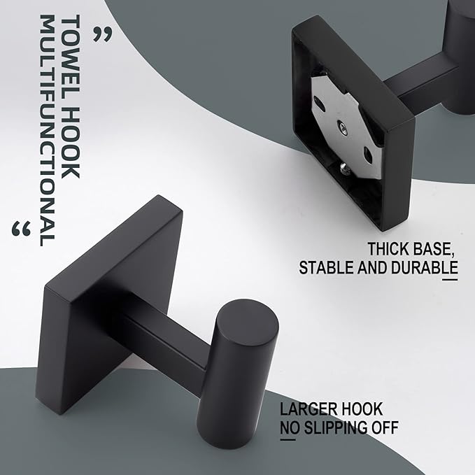 KOKOSIRI Robe Hook Bathroom Towel Coat Hooks Matte Black for Bath Kitchen Wall 3 Pack Stainless Steel B1013BK-P3
