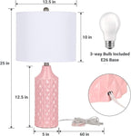 Modern Pink Ceramic Table Lamps Set of 2, 25" Nightstand Lamps with 3-Way Dimmable Bulbs for Bedroom & Living Room