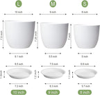 WOUSIWER Plant Pots 10/9/8 inch, Set of 3 Modern Decorative Plastic Planters with Drainage Holes and Saucers for House Plants Indoor Flowers Plants, White