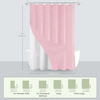 Inhousolu Boho Farmhouse Shower Curtain with Fabric Liner Set, Faux Linen Textured, 12 Metal Hooks Luxury Weighted Hem, Washable Wrinkle Free Bath Curtain for Hotel Bathroom 60" W x 72" L Pink