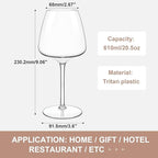 MICHLEY Floating Wine Glasses for Pool Unbreakable Tritan Plastic Red Wine Glasses with Stem Poolside Floating Cups 20.5 OZ, Dishwasher Safe, Set of 4