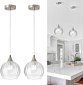 Brushed Nickel Pendant Lights Kitchen Island, Globe Pendant Light Fixtures with 8 Inch Clear Glass Shade, Modern Hanging Light Fixtures for Kitchen, Bedroom (2 Pack - Clear Glass Pendant Light)