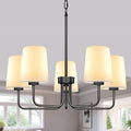 Farmhouse Chandelier, 5-Light Black Chandelier with White Fabric Shade, Height Adjustable Modern Dining Room Light Fixture with E26 Base for Bedroom Foyer Hallway Entryway Kitchen Living Room