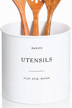 D'Lifeful Kitchen Utensil Holder for Countertop - 7" x 7" Large Utensil Holder for Kitchen Counter - Farmhouse Spatula & Cooking Tools Organizer - White Metal Crock for Modern Aesthetics