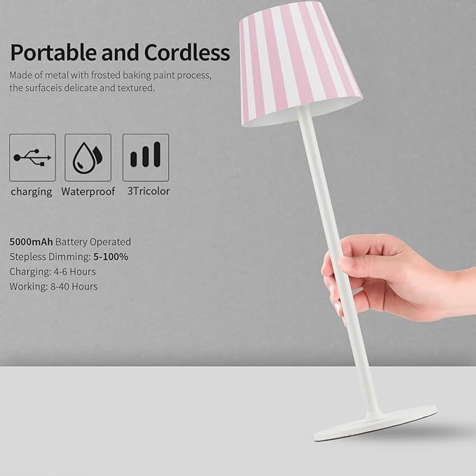 2 Pack Cordless Table Lamp, 5000mAh Portable Rechargeable LED Desk Lamp, 3 Color Modes Stepless Dimming Table Light with Memory Function, for Dinner, Patio, Home, Restaurant.