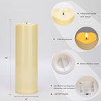2pack 4"*12" Large Waterproof LED Battary Operated Candles with Remote, Flickering Pillar Electric Flameless Candles for Christmas, Outdoor Larterns,Ivory