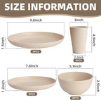Cream Plastic Plates and Bowls Sets Dishwasher and Microwave Safe Wheat Straw Dinnerware Sets for 8,Reusable Plastic Dishes Set Lightweight Unbreakable for Kitchen Camping Outdoor RV 32 Pcs