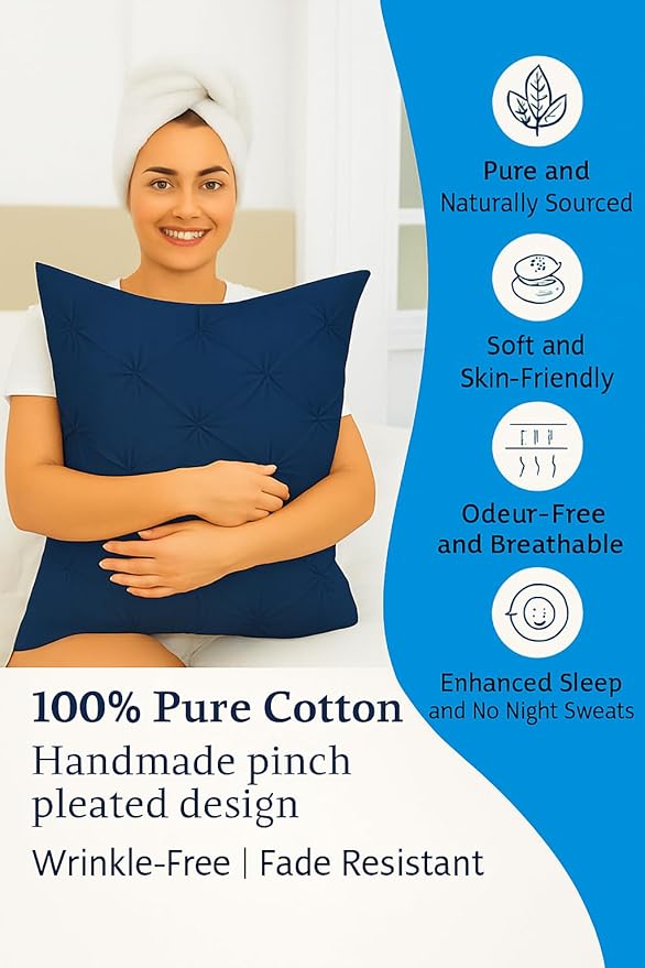 COTTON STICH 20X40 Navy Blue Pinch Pleated Pillow Shams Set of 2, Zipper Closure Hotel Quality 100% Egyptian Cotton 600 Thread Count Gorgeous Decorative Pinch King Pillow Sham Set
