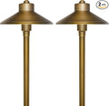 GKOLED Solid Brass Landscape Path Lights (6.7" Shade, 20" Tall), Low Voltage LED 3W 12-24V AC/DC China Hat Path Lighting, 2700K Outdoor Waterproof Walkway Light, with Stake and G4 Bulb, 2 Pack
