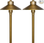 GKOLED Solid Brass Landscape Path Lights (6.7" Shade, 20" Tall), Low Voltage LED 3W 12-24V AC/DC China Hat Path Lighting, 2700K Outdoor Waterproof Walkway Light, with Stake and G4 Bulb, 2 Pack