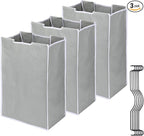 3 Bag Laundry Sorter Replacement Bags, Augot Large Hamper Cart Removable Replacement Bags with 6Pcs Hangers and Carry Handle, Laundry Organizer Storage Case 21"H×15"L×9"W