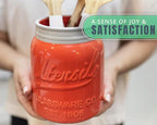 Comfify Wide Mouth Mason Jar Utensil Holder Decorative Kitchenware Organizer Crock, Dishwasher Safe - Kitchen Caddy, Large Size 7" High - Coral