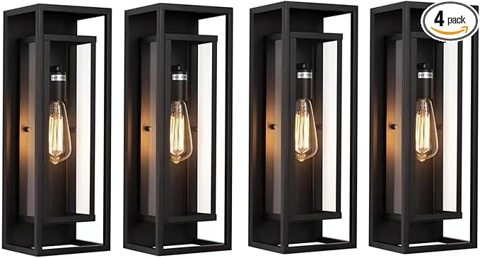 4 Pack 18 inches Outdoor Wall Lantern Light Fixture, Large Black Exterior Waterproof Wall Sconce, Anti-Rust Mount Porch Light with Clear Glass,E26 Socket