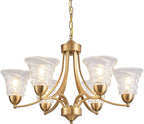 Farmhouse 6 Light Gold Chandeliers for Dining Room Light Over Table, Entryway Pendant Light for Foyer, Vintage Chandelier Ceiling Lights with Glass Shade for Kitchen Island Hallway, Adjustable Height