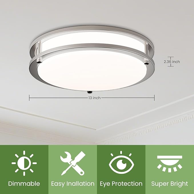 20W LED Ceiling Lights,1300lm Super Bright LED Ceiling Lights,13in Dimmable Flush Mount Light Fixtures,5CCT(5000K/4000K/3500K/3000K/2700K) Adjustable for Bedroom Kitchen Bathroom Hallway,2PACK