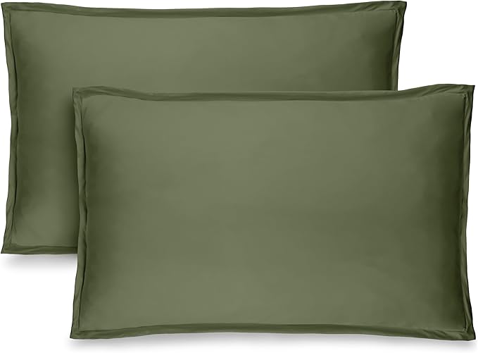 Bare Home Standard Pillow Sham Covers - Set of 2 - Premium 1800 Ultra-Soft Microfiber - Double Brushed - Stain & Fade Resistant - Bed Pillow Shams - Pillows Not Included (Set of 2, Cypress Green)