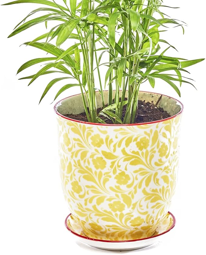 CHIVE ‘Liberte’ Ceramic Succulent Pots — 4.25” Cute Vintage Farmhouse Style Planters for Indoor Plants — Beautiful Home & Kitchen Decor — Yellow Leaves