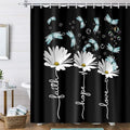 Rusitc Farmhouse Floral Balck White Shower Curtain, Farm Country Daisy Flower Dragonfly and Faith Hope Love Inspirational Words Shower Curtain Set, Turquoise Yellow Teal Bathroom Accessories, 47X64IN