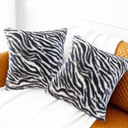 Black White Square Pillow Cover Soft Fluffy Fuzzy Faux Fur Zebra Stripe Throw Pillows Modern Decorative Accent Cushion Covers Pillowcase for Couch Sofa Living Room Bedroom, 18x18