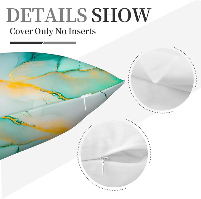 Marble Texture Turquoise Decorative Throw Pillow Covers Teal Gold Pillow Cases for Couch Sofa Chair Livingroom Bedroom Set of 4 18x18 Inch Abstract Modern Cushion Cover
