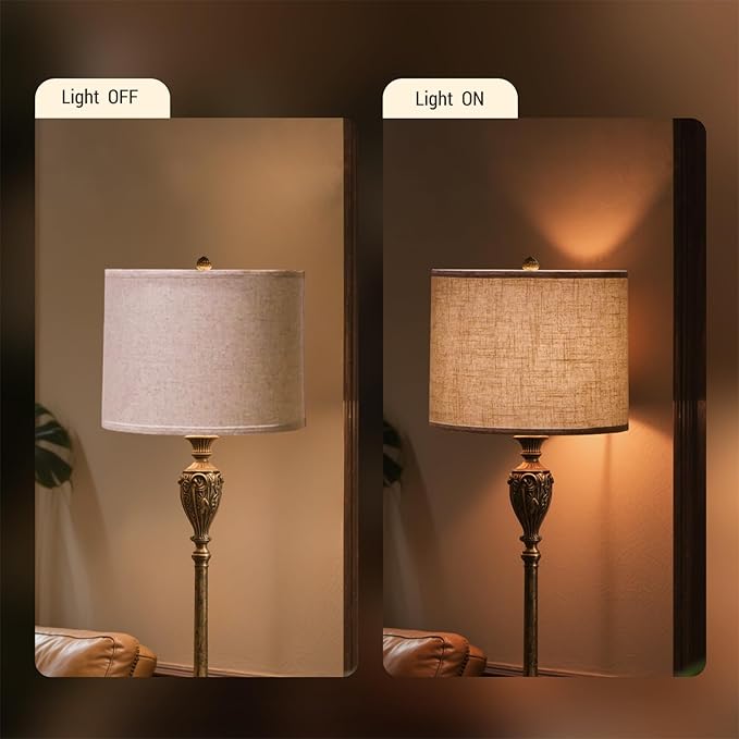 White lamp shades,linen lamp shade,lampshades set of 2 with 2 lamp shade harp,drum lamp shades for table lamps,15" Top X 15" Bottom X 12" H,Spider Fitter, Easy Assembly Required