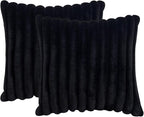 Throw Pillow Covers Decorative Faux Fur Set of 2 20x20 Inch Pillow Covers, Soft Black Striped Pillowcases for Couch Sofa Bed Living Room, Fluffy Cute Home Boho Accent Fuzzy Decor