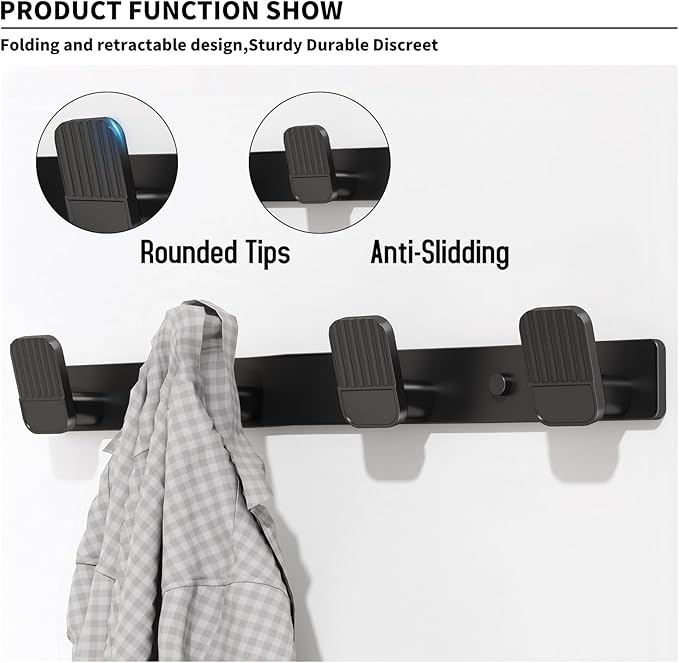 Coat Rack Wall Mount Coat Hooks - Black Hook Rack with 4 Hooks Aluminum Wall Rack Hooks for Hanging Coat Hat Bag Towel Hanger Rustproof Coat Holder