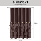 Seasonwood Brown Shower Curtains for Bathroom Dark Brown Ruffle Shower Curtain with Natural Buttons Farmhouse Style Microfiber Fabric Shower Curtains (Brown)