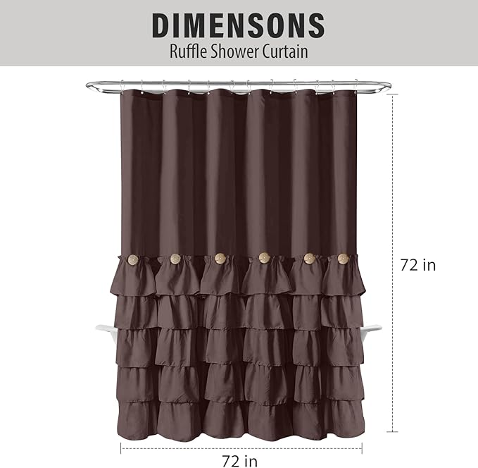 Seasonwood Brown Shower Curtains for Bathroom Dark Brown Ruffle Shower Curtain with Natural Buttons Farmhouse Style Microfiber Fabric Shower Curtains (Brown)
