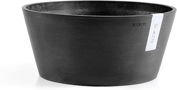 Ecopots Frankfurt Durable Modern Round Indoor/Outdoor Recycled-Based Composite Flower Pot Planter, Dark Grey, 12"