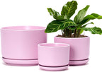 Ton Sin Plant Pots, 4.1+5.1+6.5 inch, Set of 3, Ceramic Planters with Drainage Hole and Saucer, Indoor Flower Pot with Drainage Hole, Gifts for Mom(Matte Pink)