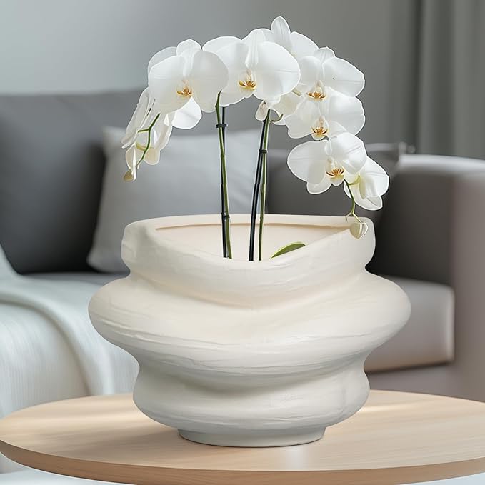 Ceramic Plant Pots Bonsai 11 Inch - Flower Pots for Indoor Plants, Large Plant Pots with Drainage Hole, Decorative Planter Outdoor Flower Pot for Office, Gift for Men Women, White