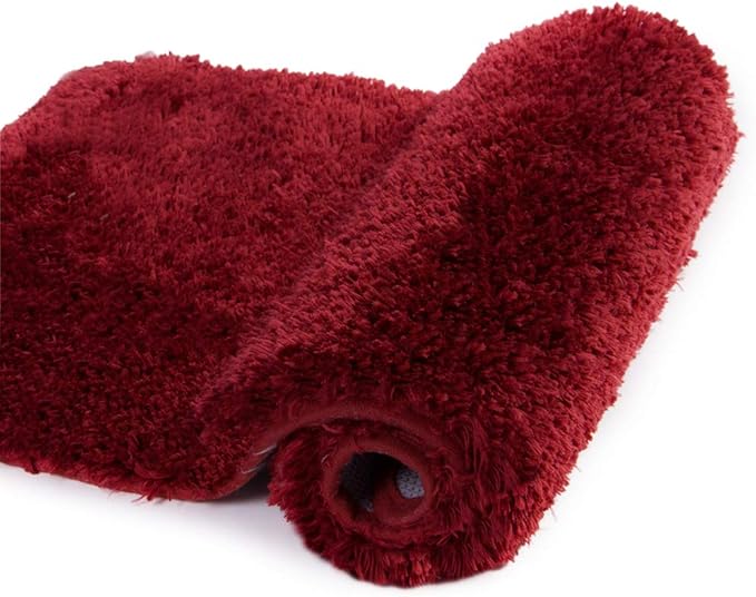 Walensee Bath Rug - Non Slip, Soft Microfiber Shaggy Bath Mat (20 x 32, Red), Machine Washable, Thick Plush Shower Mat
