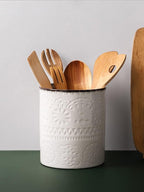 DOWAN 7.2" Kitchen Utensil Holder, Extra Large Farmhouse Utensil Holders for Countertop, Ceramic Utensil Crock, Anti Slip Cork Bottom (White, 7.2 Inch)
