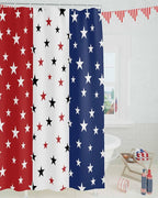 4th of July Shower Curtain, Patriotic Stars Stripes Shower Curtains Set with Hooks, Red White and Blue Independence Day Waterproof Fabric Bathroom Curtains Decor Home Accessories, 60 X 72 Inch Long