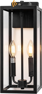 Dusk to Dawn Outdoor Light Fixture 2-Light, Large Outdoor Lantern 16” IP65 Waterproof Exterior Sconce with Photocell Sensor Outside Wall Light for House Front Porch Wall Mounted Lamp, E12