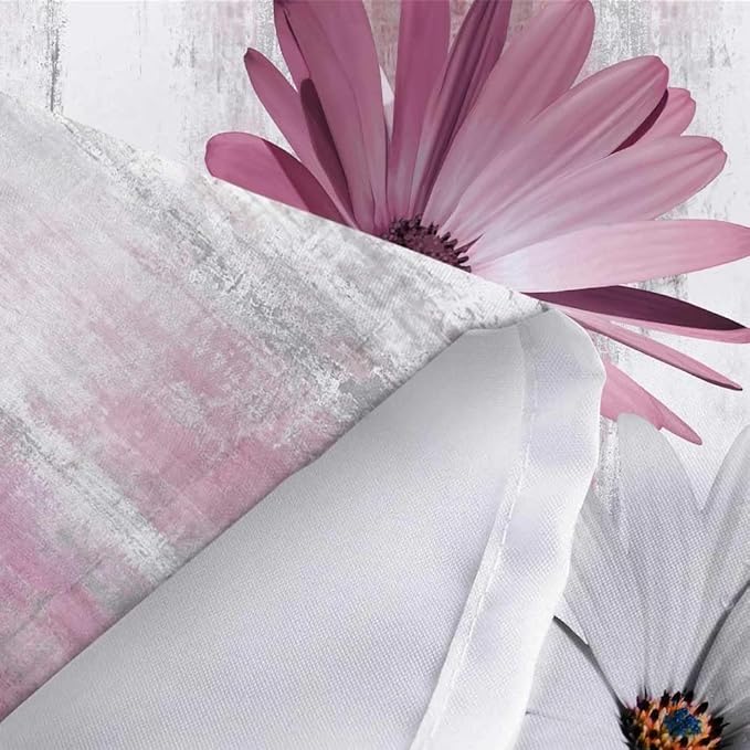 Rustic Farmhouse Shower Curtain, Farm Pink Daisy Floral Flowers and Butterfly on Country Wooden Shower Curtain for Bathroom, Pink Grey Bathroom Shower Curtains with 12PCS Hooks, 48X70IN
