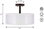 XiNBEi Lighting Semi Flush Mount Ceiling Light, 3 Light Drum Semi Flush Light, 16" Close to Ceiling Light with Fabric Shade in Dark Bronze for Living Room & Bedroom XB-SF1194-DB