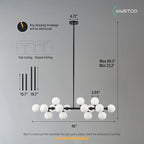 16-Light Globe Sputnik Chandelier, Mid Century Modern Light Fixture Over Table, Black Linear Chandeliers for Dining Room and Kitchen Island (Milk White Glass Bubble Shades, 40 Inch)