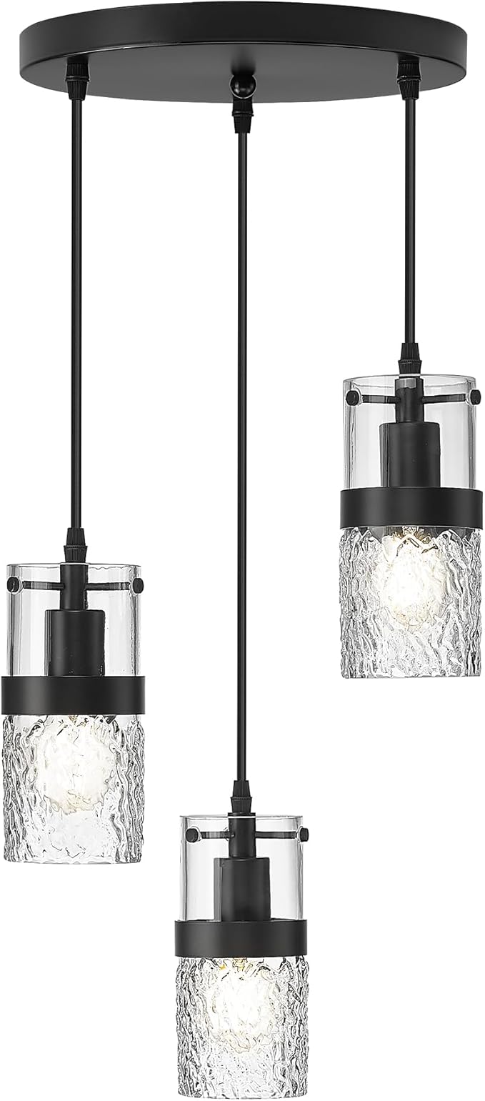 LMS Black 3-Light Pendant Fixtures, Adjustable Kitchen Hanging Light Fixture, Cluster Pendant Lights, LMS-188