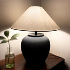 Rustic Farmhouse Table Lamps, Black 21.6” Tall Ceramic Table Lamp, Simple Textured Ceramic Lamp Body with White Textured Shade Bedside Table Lamp for Living Room Bedroom Office (Black)