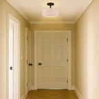 Modern Black Light Fixture Ceiling Mount Flush Mount Drum Ceiling Light Fixture 3 Light Semi Flush Mount Ceiling Light for Hallway Bedroom Entryway Foyer Office